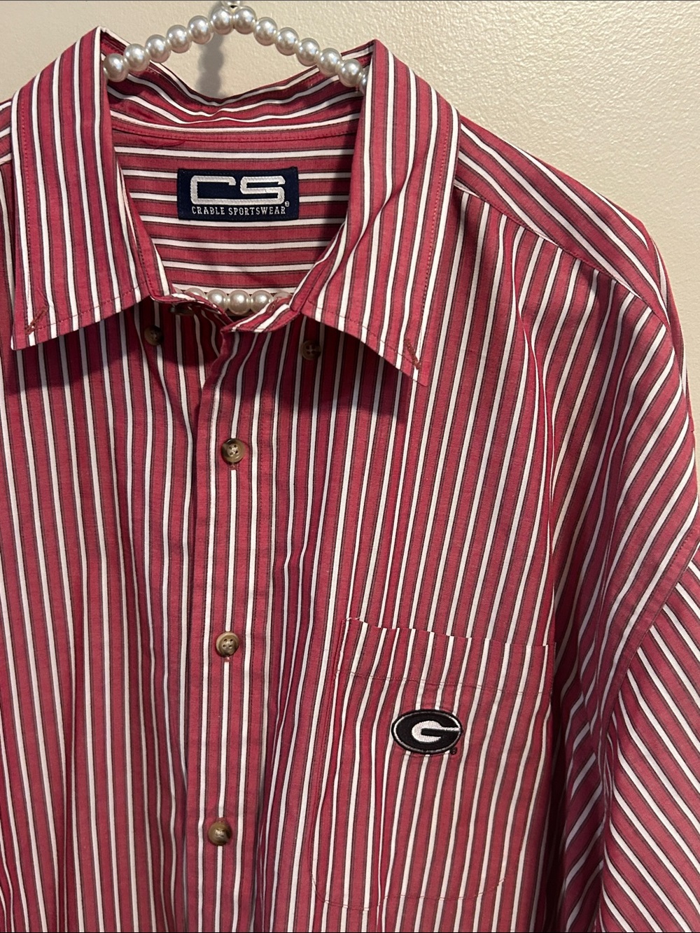 Vintage Crable Sportswear Georgia Bulldogs Striped Button Down Shirt Men's XL